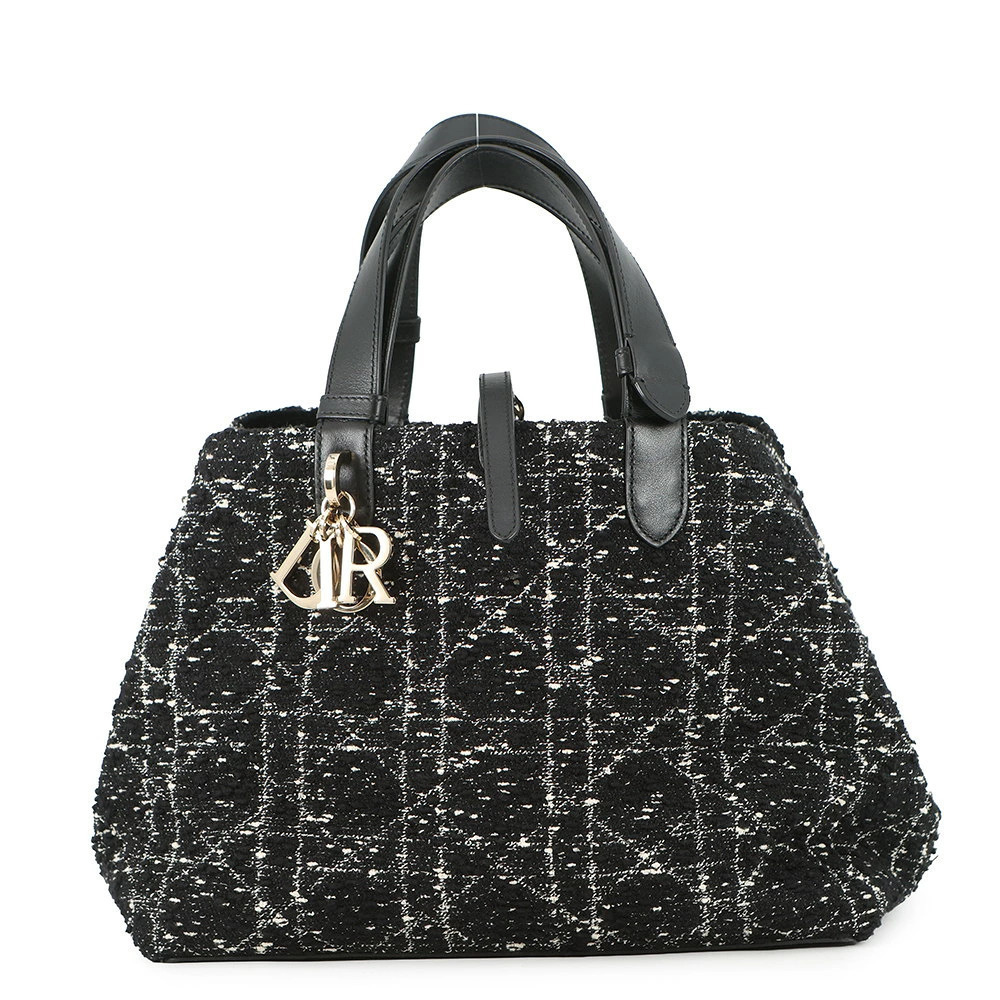 Christian Dior Cannage Toujours Tweed Handbag Black Bag